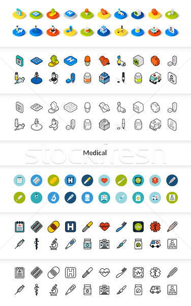 Set of icons in different style - isometric flat and otline, colored and black versions Stock photo © sidmay