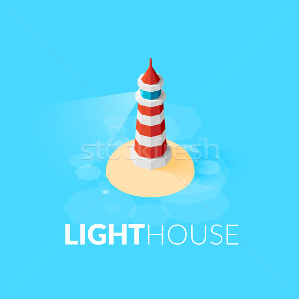 Flat isometric red lighthouse icon on blue sea Stock photo © sidmay