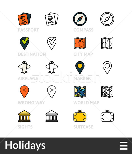 Black and color outline icons, thin stroke line style design Stock photo © sidmay