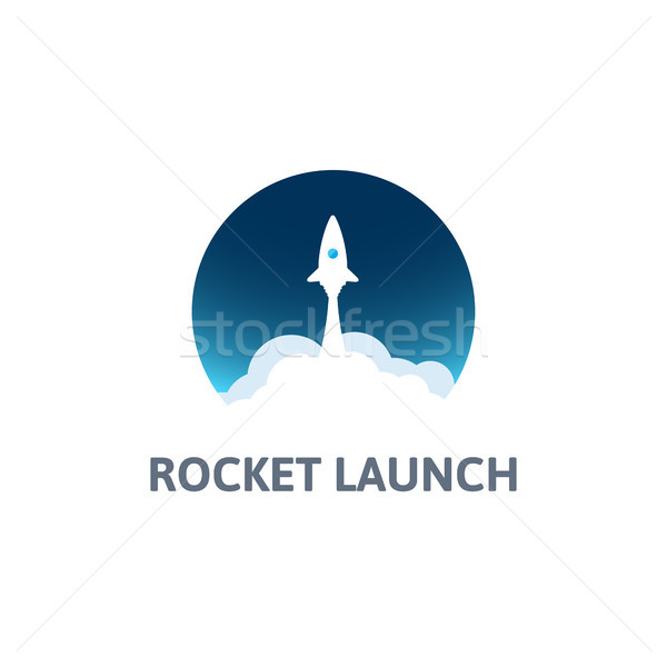 White rocket with cloud and blue sky, circle icon in flat style, vector illustration Stock photo © sidmay