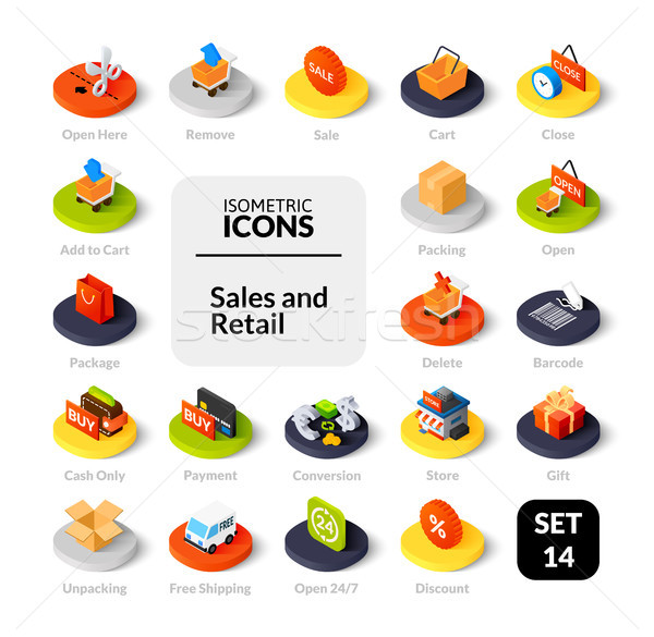 Color icons set in flat isometric illustration style, vector collection Stock photo © sidmay