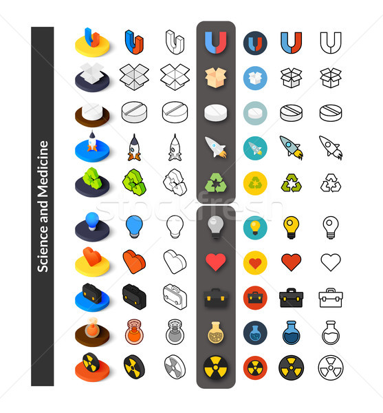 Set of icons in different style - isometric flat and otline, colored and black versions Stock photo © sidmay