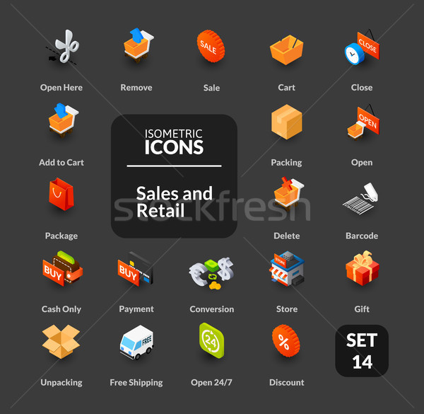 Color icons set in flat isometric illustration style, vector collection Stock photo © sidmay