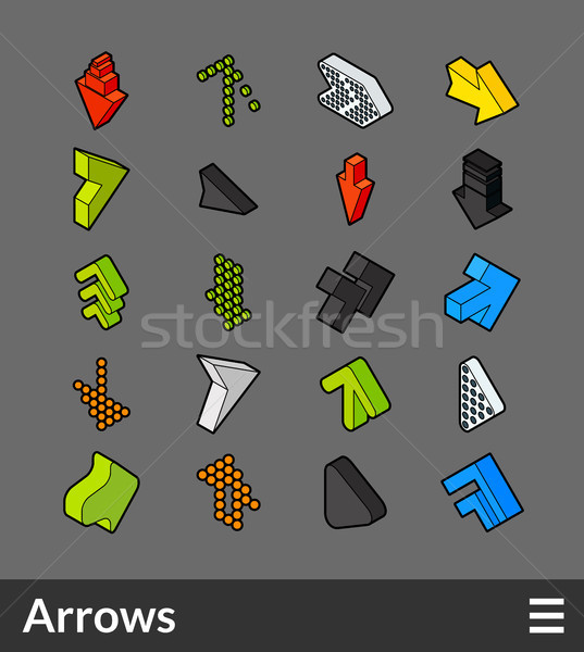 Stock photo: Isometric outline color icons set
