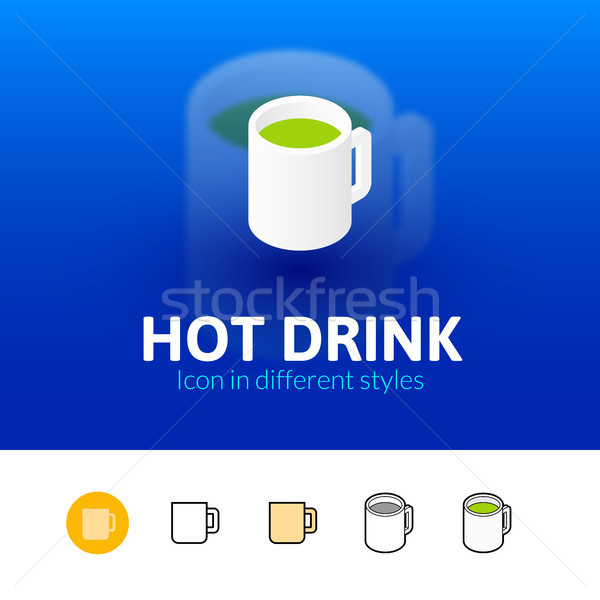 Stockfoto: Warme · drank · icon · verschillend · stijl · kleur · vector