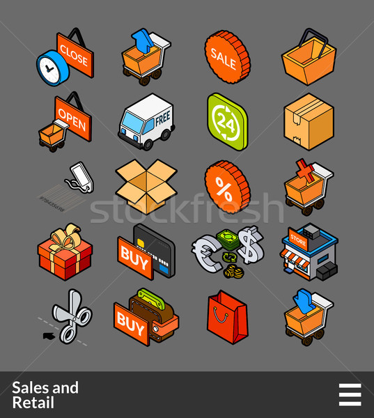 Isometric outline color icons set Stock photo © sidmay