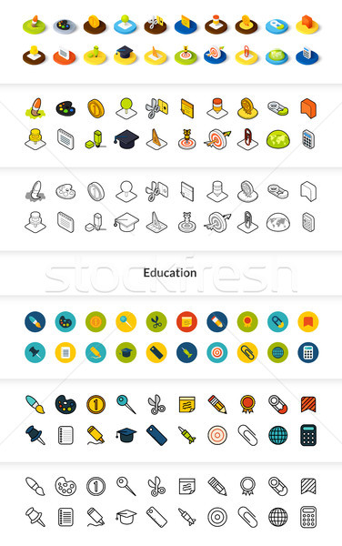 Set of icons in different style - isometric flat and otline, colored and black versions Stock photo © sidmay