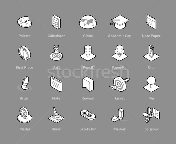Isometric outline icons set Stock photo © sidmay