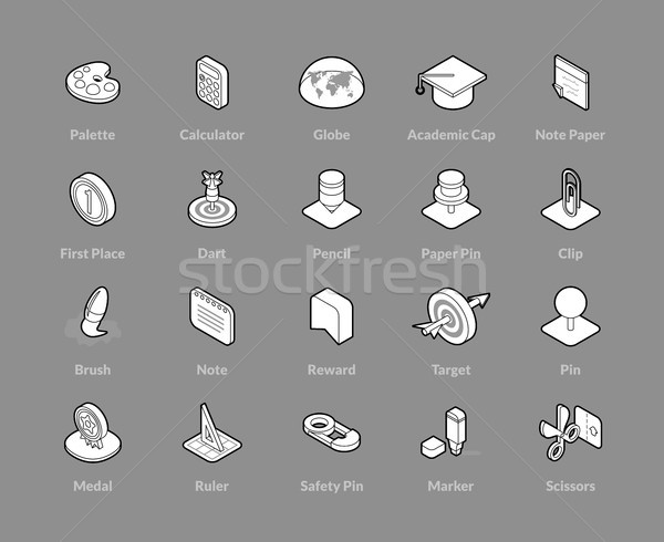Isometrica contorno icone 3D pittogrammi Foto d'archivio © sidmay
