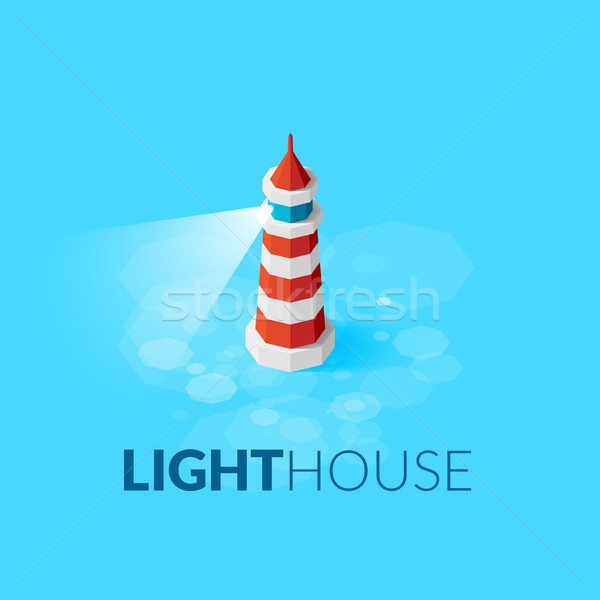 Flat isometric red lighthouse icon on blue sea Stock photo © sidmay