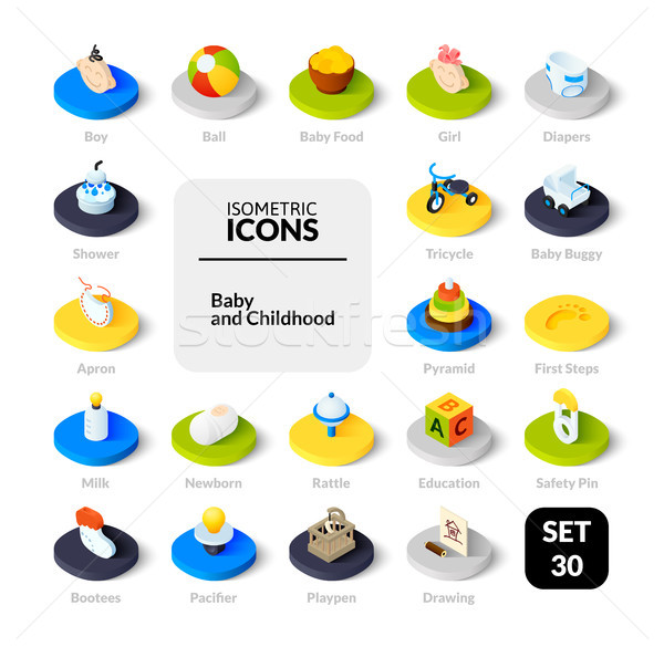 Stock photo: Color icons set in flat isometric illustration style, vector collection