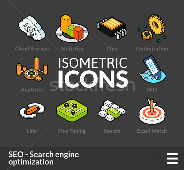 Isometric outline icons set 7 Stock photo © sidmay