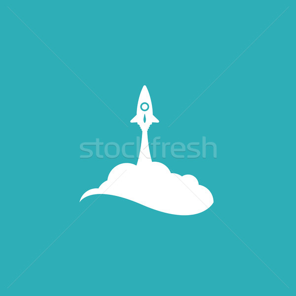 White rocket and cloud, icon in flat style isolated on blue background, vector illustration Stock photo © sidmay
