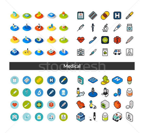 Set of icons in different style - isometric flat and otline, colored and black versions Stock photo © sidmay