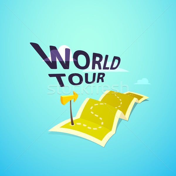 World tour concept logo, long route in travel map with guide marker Stock photo © sidmay