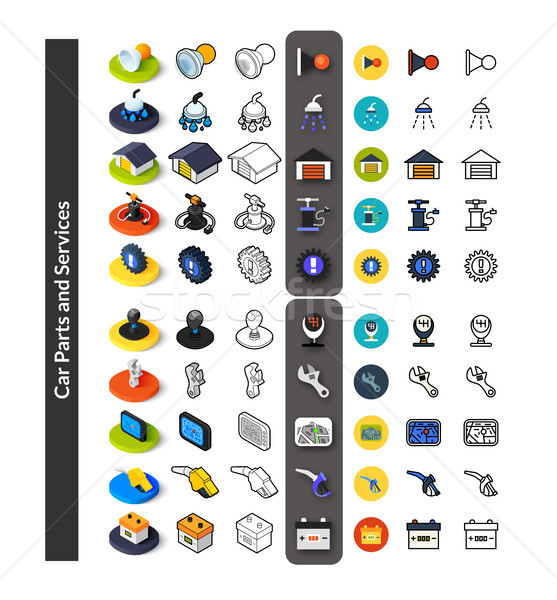 Set of icons in different style - isometric flat and otline, colored and black versions Stock photo © sidmay