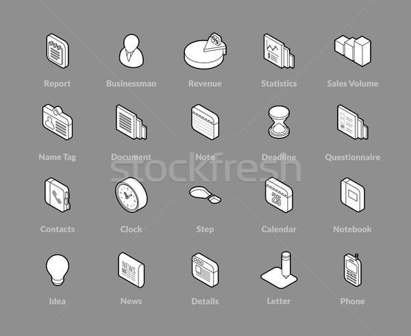 Izometrikus skicc ikon szett ikonok 3D piktogramok Stock fotó © sidmay