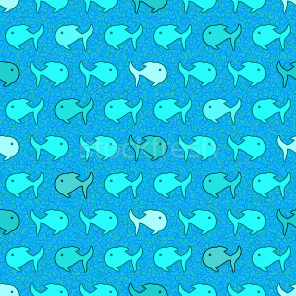 Seamless abstract pattern, with cyan and blue fish Stock photo © sidmay