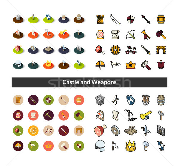 Set of icons in different style - isometric flat and otline, colored and black versions Stock photo © sidmay