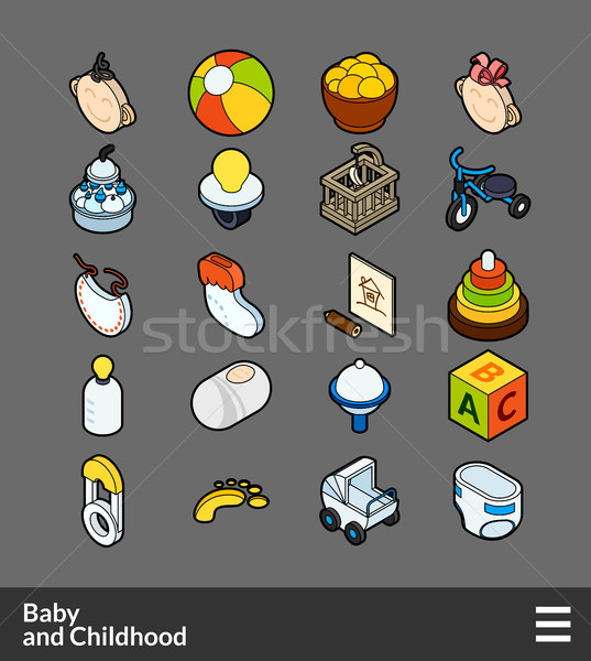 Stock photo: Isometric outline color icons set