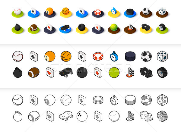 Stock photo: Set of icons in different style - isometric flat and otline, colored and black versions
