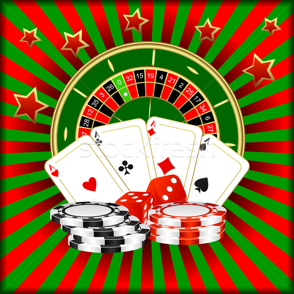Casino roulette carte da gioco dadi poker chips verde Foto d'archivio © Silanti