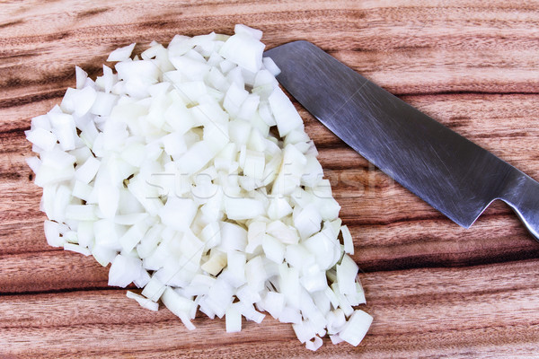 Diced White Onion with Knife Stock photo © silkenphotography