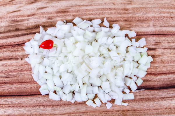 Chopped White Onion with a Single Chilli Stock photo © silkenphotography