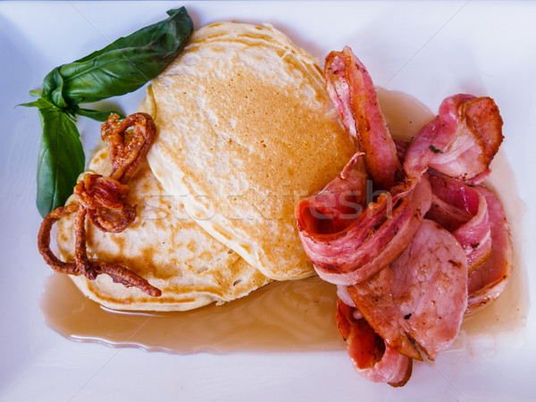 Buttermilk Pancakes with Bacon Rashers and Maple Syrup Stock photo © silkenphotography