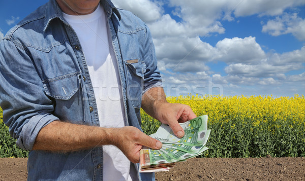 Agricultural concept, farmer, money and field Stock photo © simazoran