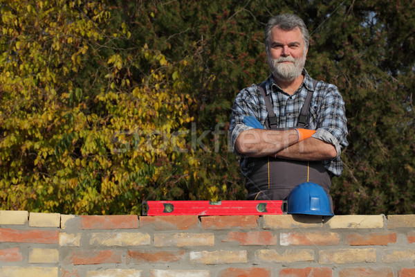 Worker examining brick wall Stock photo © simazoran