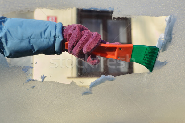 Foto stock: Automotivo · gelo · limpeza · pára-brisas · mão · humana