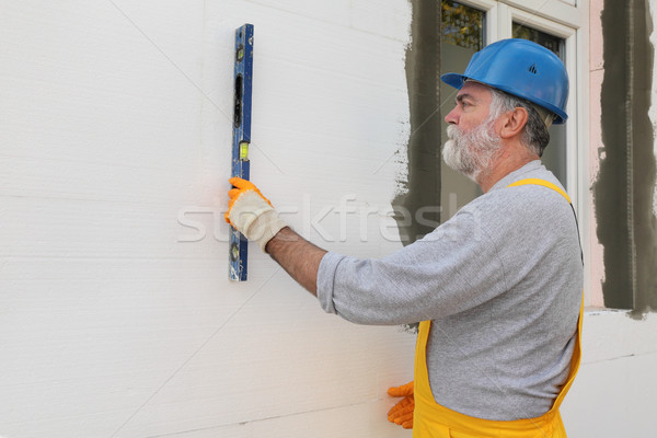 Foto stock: Casa · parede · isolamento · nível · ferramenta