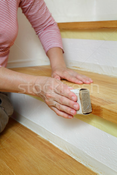 Wooden stairs sanding Stock photo © simazoran