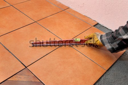 Casa azulejos trabalhador limpeza telha Foto stock © simazoran