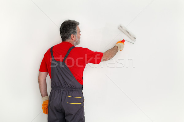 Stockfoto: Werknemer · verf · muur · kamer · schilderij · witte