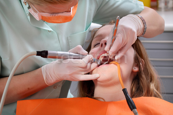 Foto stock: Dental · perfuração · dente · dentista · jovem