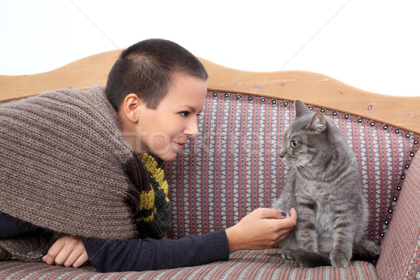 Girl and cat Stock photo © simazoran