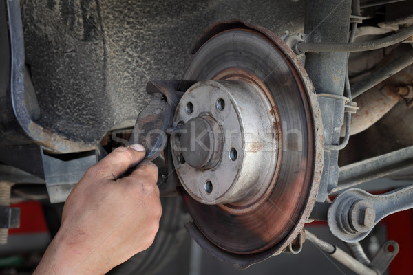 Car mechanic working on disc brakes Stock photo © simazoran