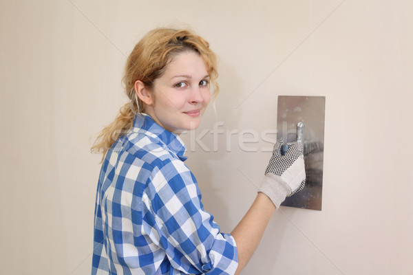 Muur jong meisje vrouw werk home vrouwelijke Stockfoto © simazoran