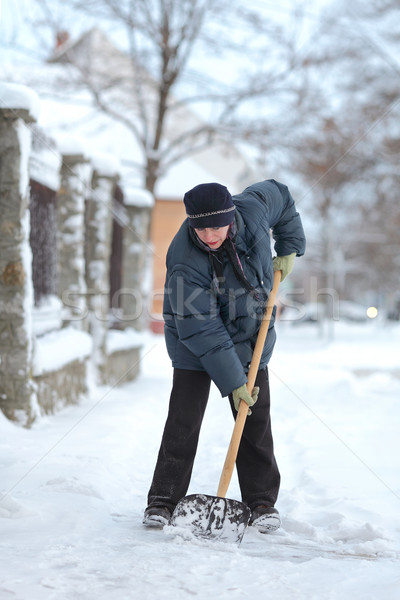 Zimą czasu śniegu kobieta charakter ulicy Zdjęcia stock © simazoran