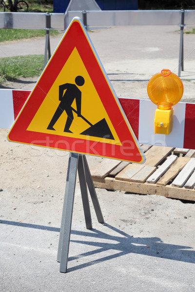 Weg verkeersborden straat wederopbouw veiligheid teken Stockfoto © simazoran