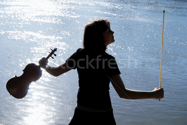 Skrzypce gracz sylwetka wygaśnięcia kobieta Zdjęcia stock © simazoran