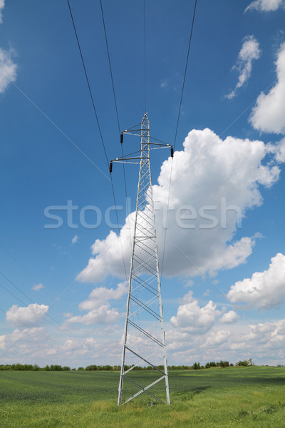 Stroomvoorziening hoogspanning elektriciteit blauwe hemel witte wolken Stockfoto © simazoran