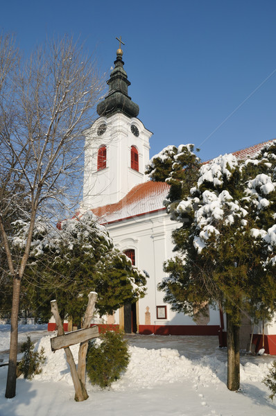 Ortodox templom keresztény égbolt hó istentisztelet Stock fotó © simazoran