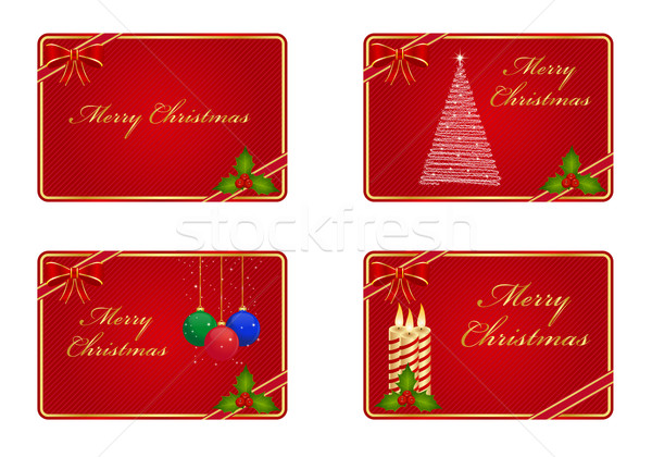 Zdjęcia stock: Christmas · powitanie · karty · cztery · czerwony · drzewo