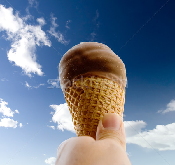 Casquinha de sorvete isolado profundo blue sky chocolate gelo Foto stock © SimpleFoto