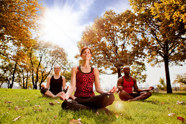 Meditação pessoas do grupo cidade parque manhã sol Foto stock © SimpleFoto
