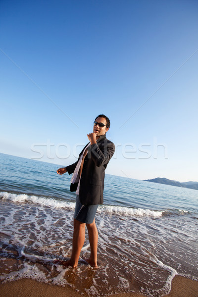 Foto stock: Negocios · vacaciones · hombre · de · negocios · playa · cielo · agua