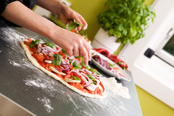 Stock fotó: Pizza · készít · részlet · olasz · stílus · vegetáriánus